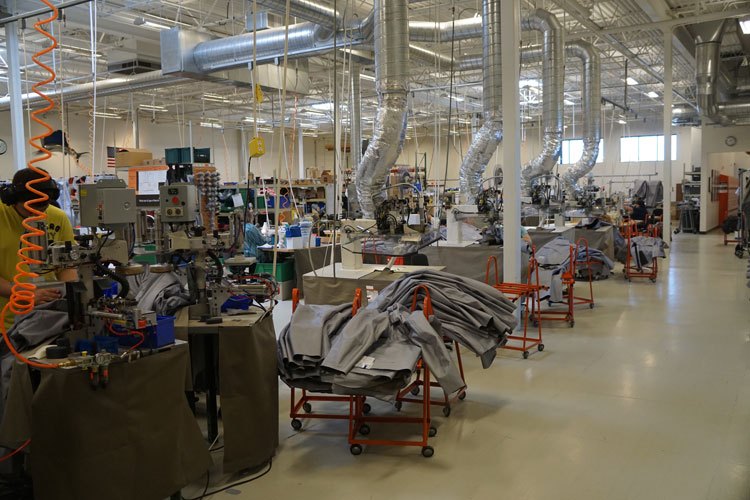 Technical outerwear factory production floor for OEM waterproof jackets