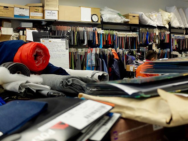 OEM material sample room for waterproof breathable outerwear development